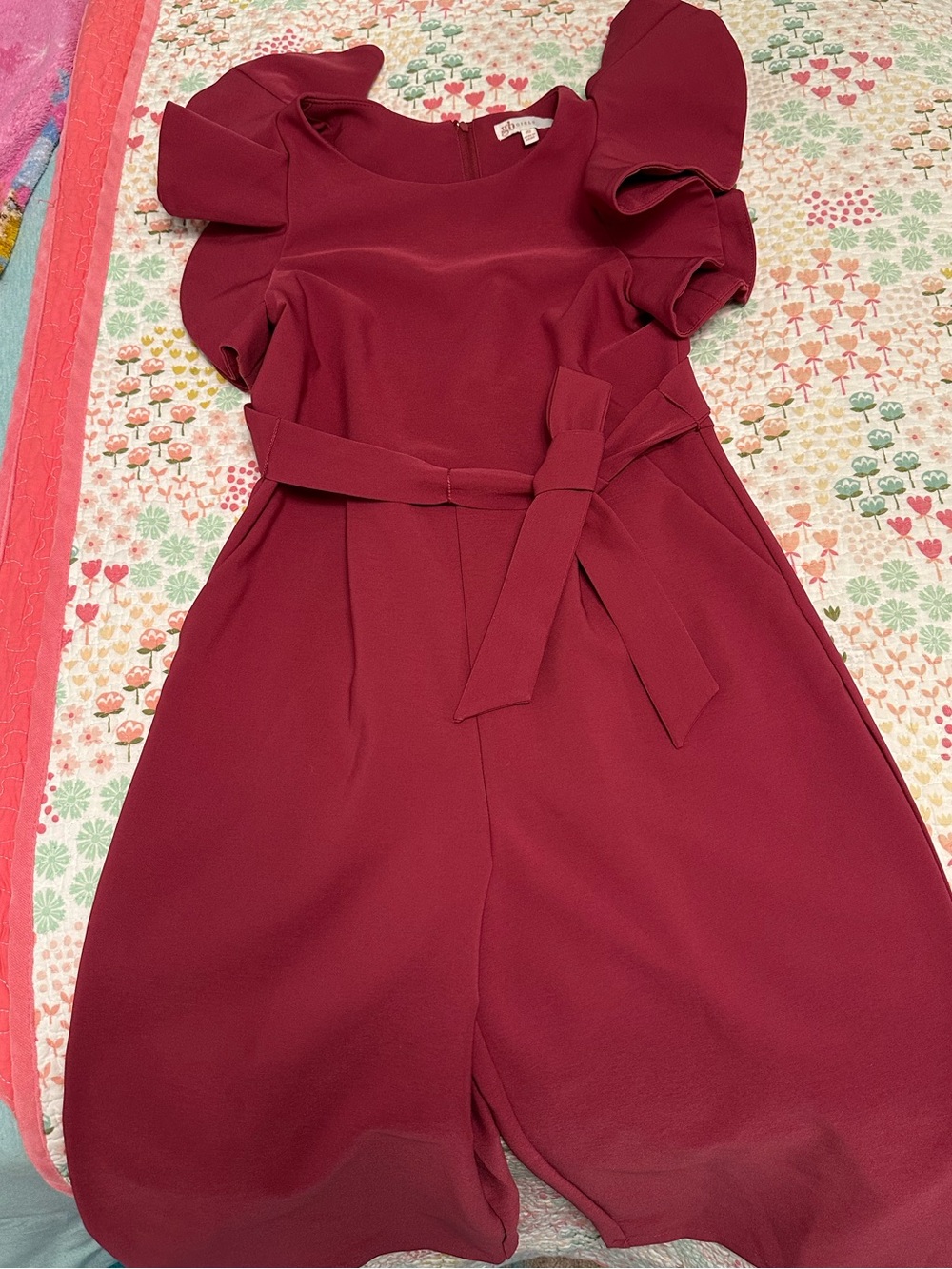 Ruffled Sleeve Belted fuschia Romper